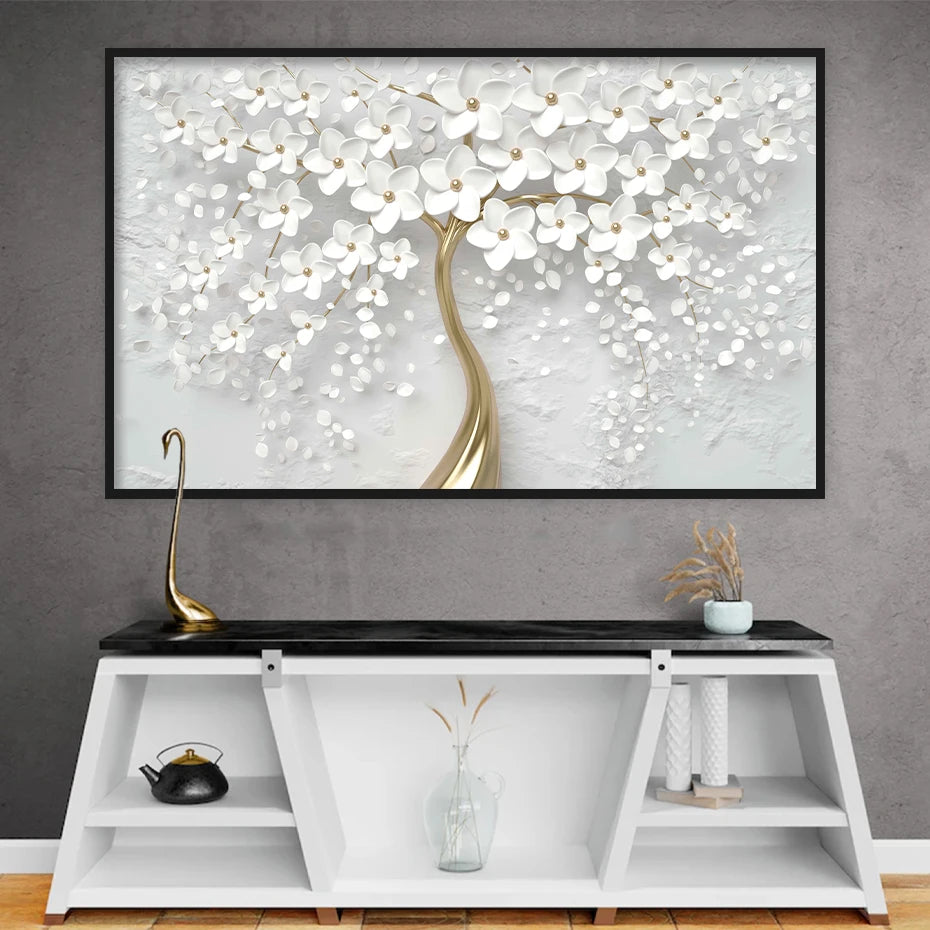 Back White Flowers Wall Art Canvas
