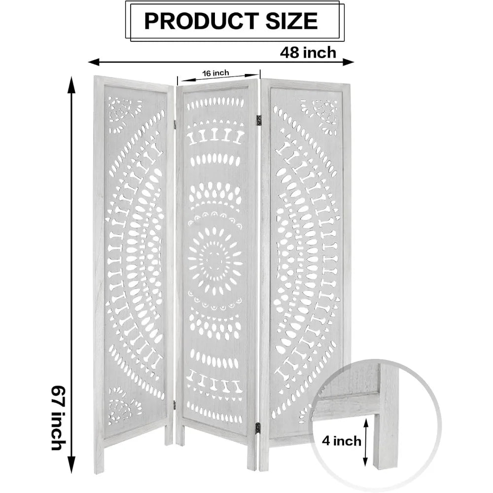 3 Panel Fully Assembled Carved Wood Room Divider