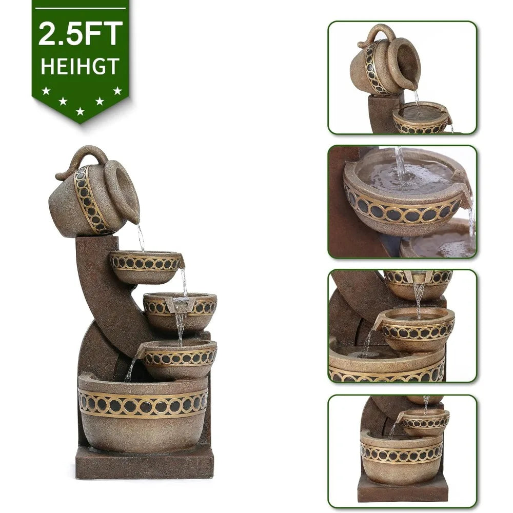 5 Tiered Polyresin Cascading Pitchers Outdoor Fountains and Waterfalls,