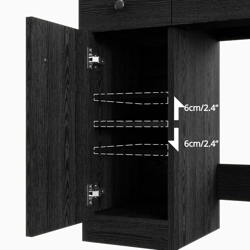 Vanity Desk with LED Lighted Mirror & Power Outlet, Makeup Table with Drawers & Cabinet,Storage Stool,for Bedroom, White