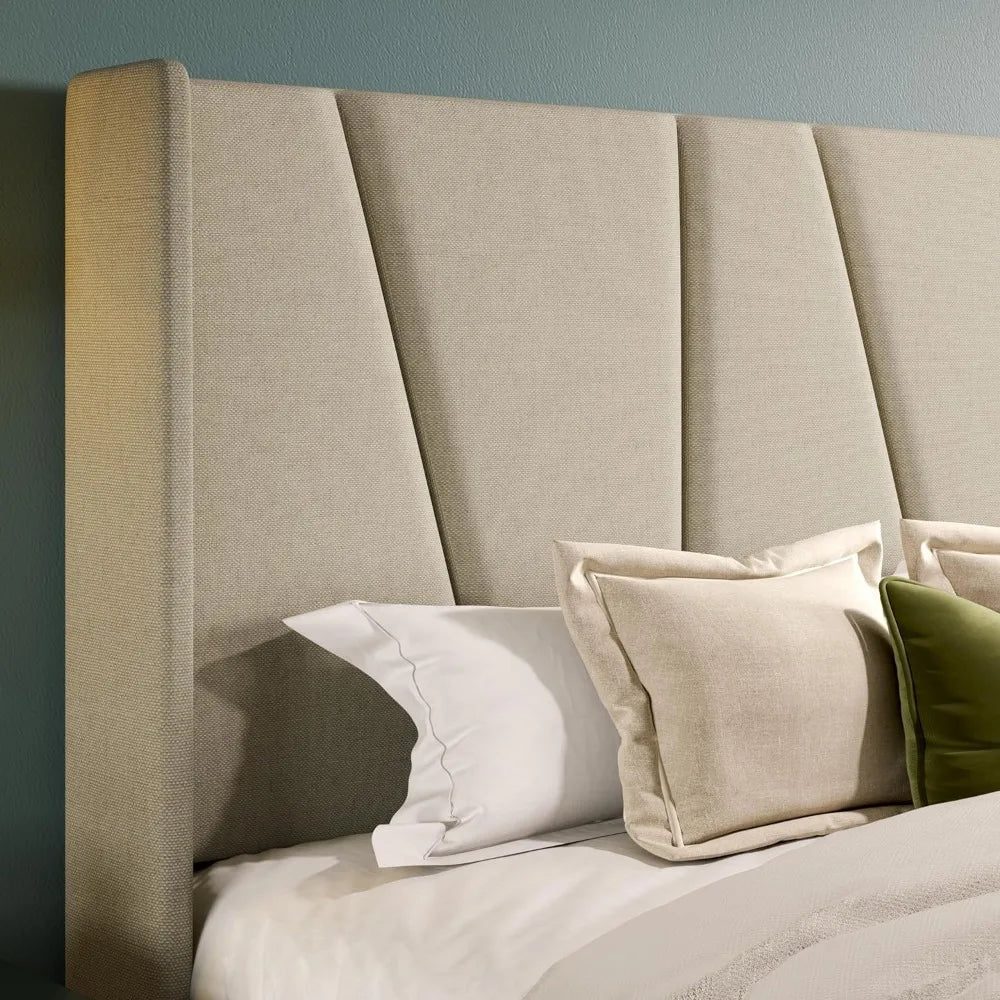 Queen Bed Frame with Geometric Wingback Headboard