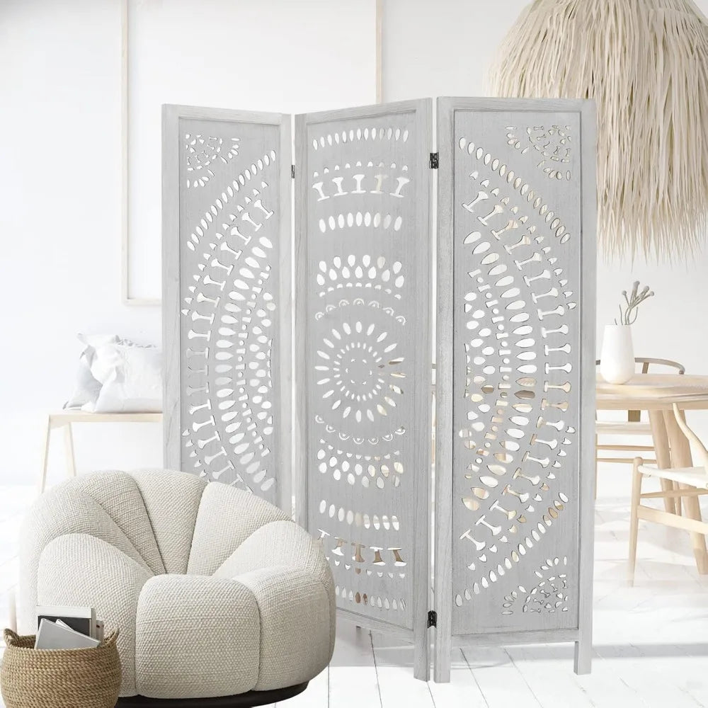 3 Panel Fully Assembled Carved Wood Room Divider