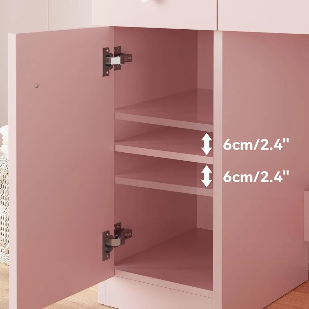 Vanity Desk with LED Lighted Mirror & Power Outlet, Makeup Table with Drawers & Cabinet,Storage Stool,for Bedroom, White