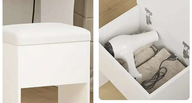 Vanity Desk with LED Lighted Mirror & Power Outlet, Makeup Table with Drawers & Cabinet,Storage Stool,for Bedroom, White