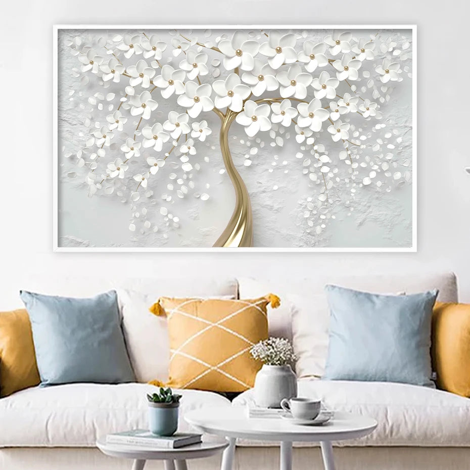 Back White Flowers Wall Art Canvas