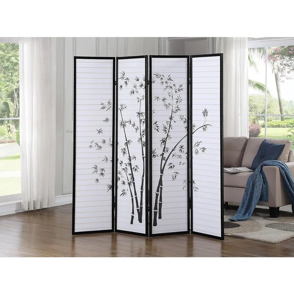 Print 4-Panel Framed Room Screen/Divider,White and/or Black Finish