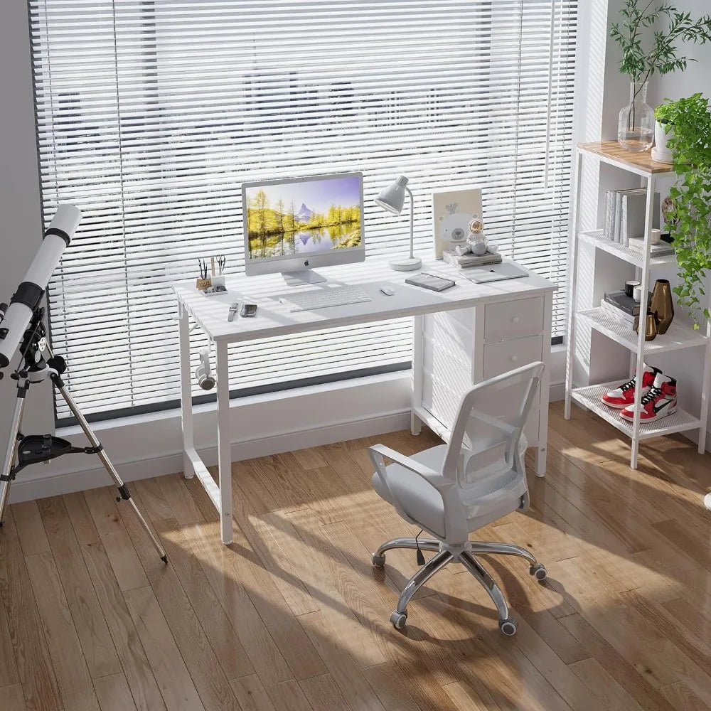 White Computer Desk with Drawers