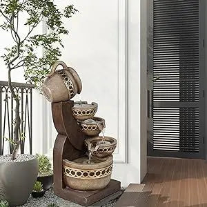 5 Tiered Polyresin Cascading Pitchers Outdoor Fountains and Waterfalls,