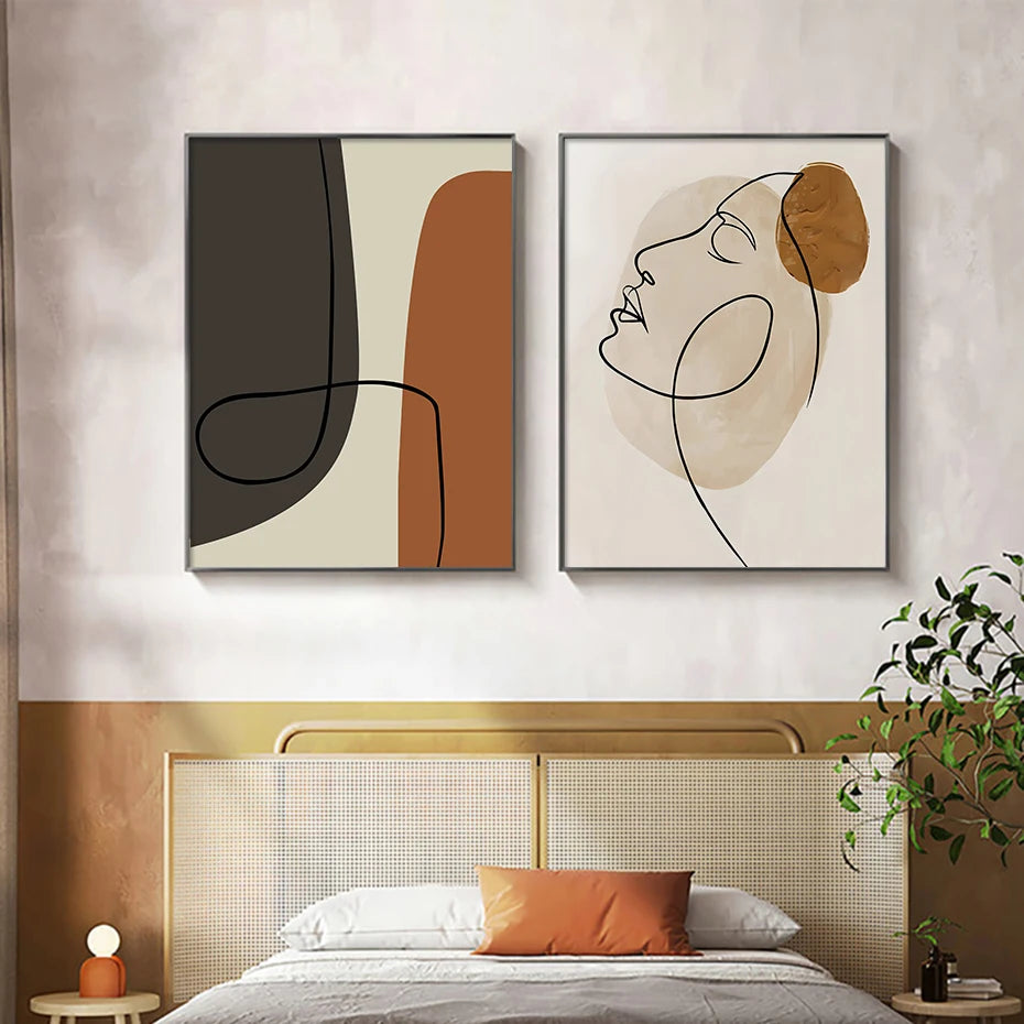 Abstract Geometric Face Line Art Wall Posters Canvas