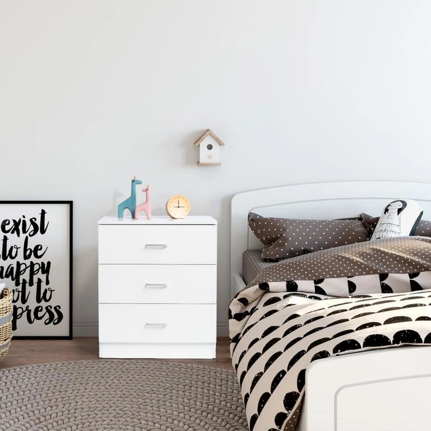 Wooden bedside table with 3 drawers