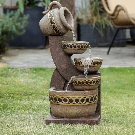 5 Tiered Polyresin Cascading Pitchers Outdoor Fountains and Waterfalls,