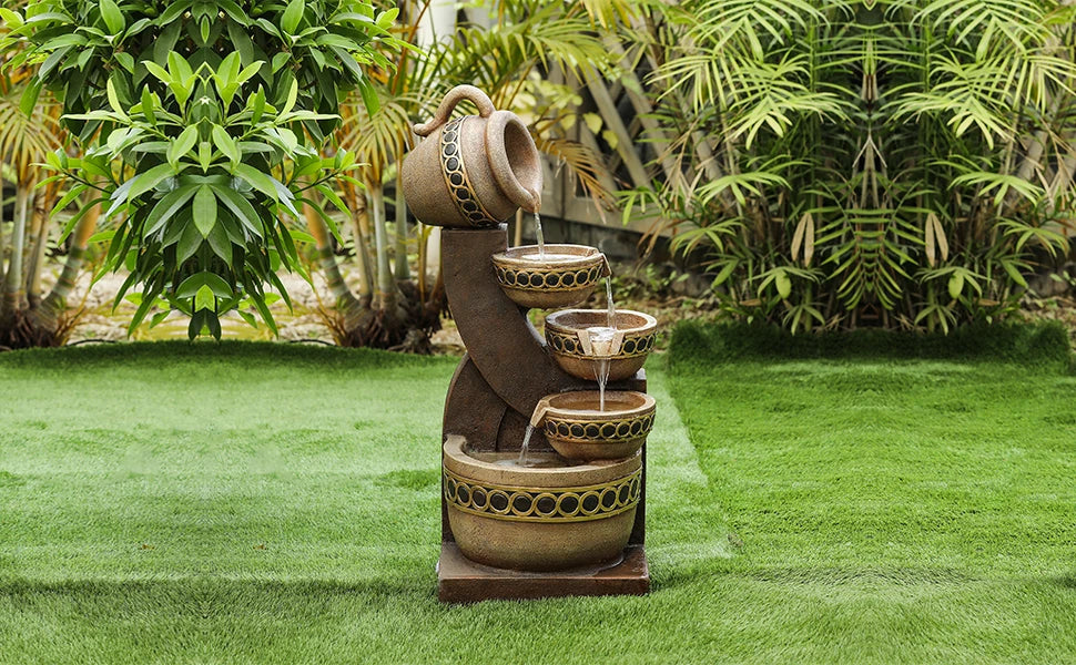 5 Tiered Polyresin Cascading Pitchers Outdoor Fountains and Waterfalls,